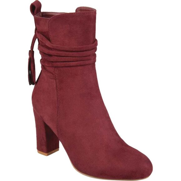 JOURNEE COLLECTION Womens Wine Burgundy Zuri Round Toe Block Heel Booties 8 - Picture 1 of 3
